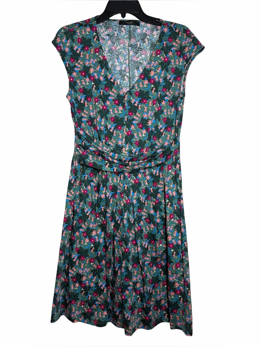 Weekend Max Mara Vicino Mini Dress Green Pink Floral Print Dress Size Small - Picture 2 of 7